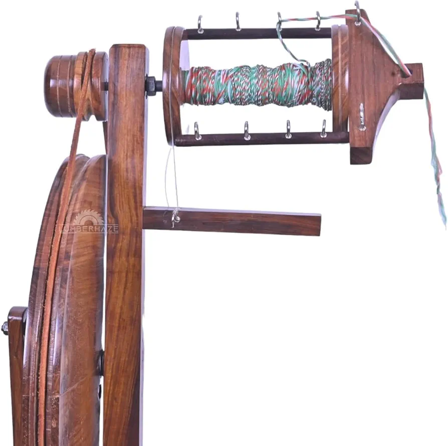 Handmade Wooden Yarn Spinning Wheel with 3 Bobbins for Beginners and Professional Spinners, 16 Inch Wheel
